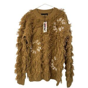 Rare Kleep Mens Small Shaggy Pullover Sweater Embroider FRESH spelled out 7547